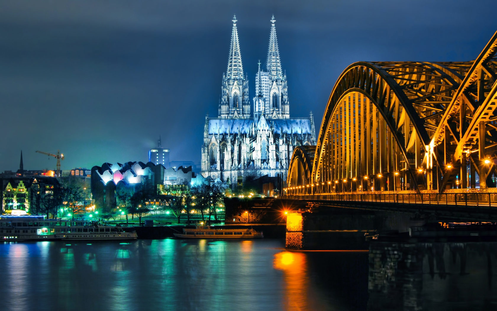 Cologne Cathedral And Hohenzollern Bridge At Night Desktop HD Wallpaper 2560x1600, Wallpaper13.com