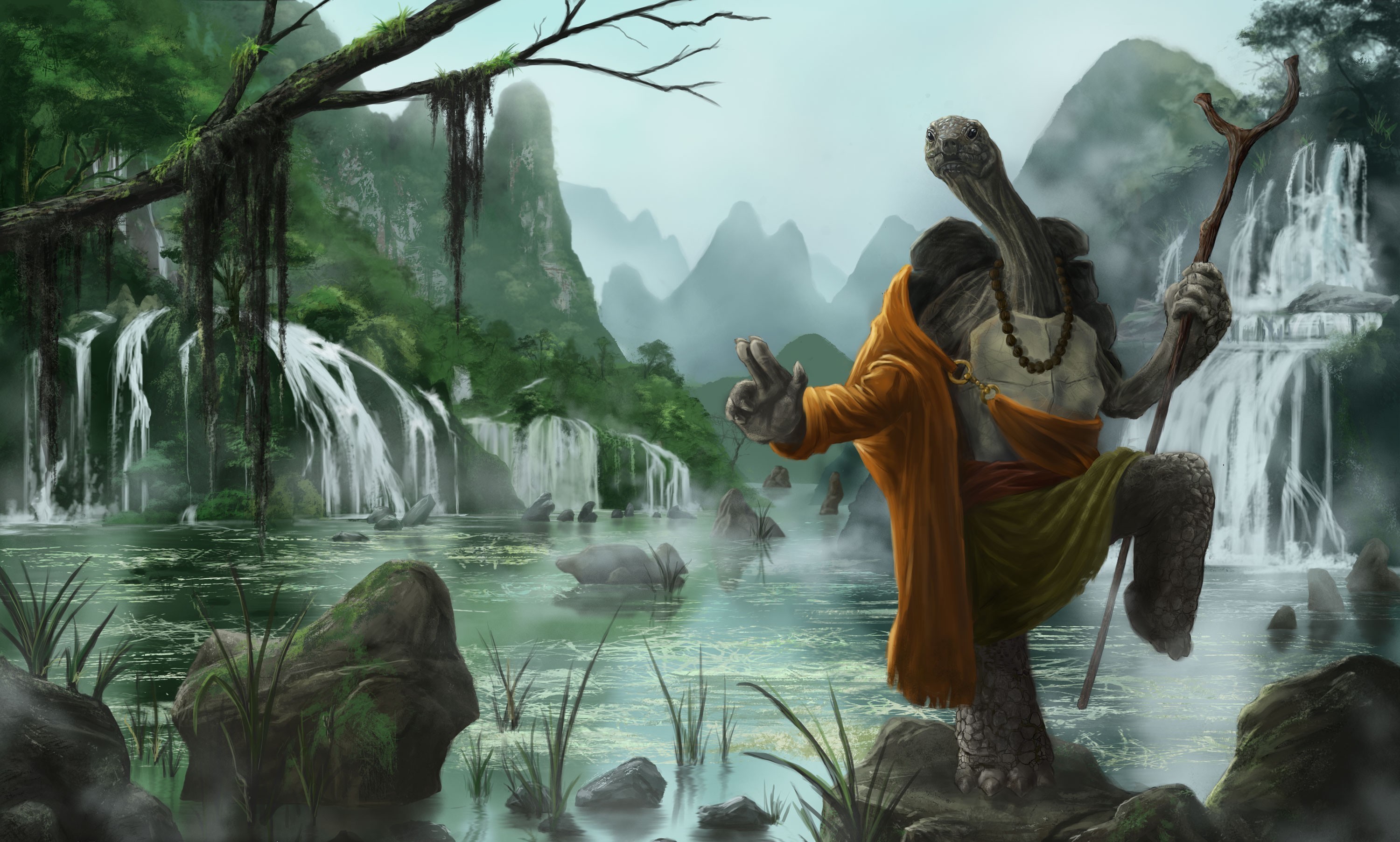 kung, Fu, Panda, Turtle, Warrior, River, Cartoon, Fantasy, Waterfall Wallpaper HD / Desktop and Mobile Background