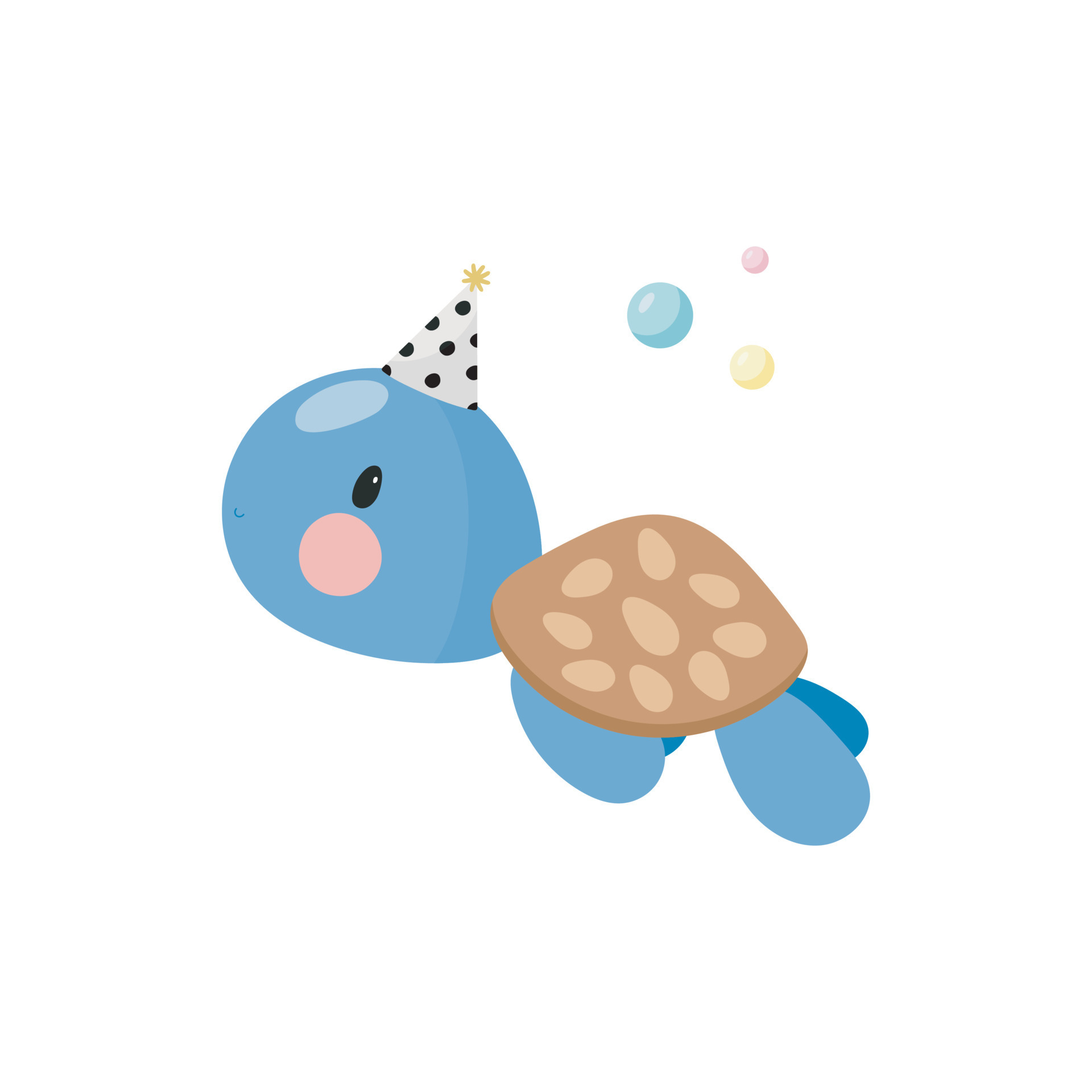 Cute Sea turtle. Cartoon style. Vector illustration. For card, posters, banners, books, printing on the pack, printing on clothes, fabric, wallpaper, textile or dishes