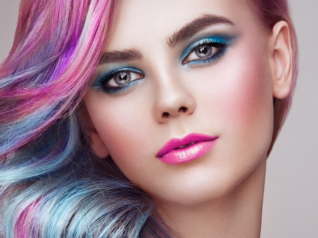 Wallpaper color hair, girl model, makeup, close up desktop wallpaper, HD image, picture, background, 677426