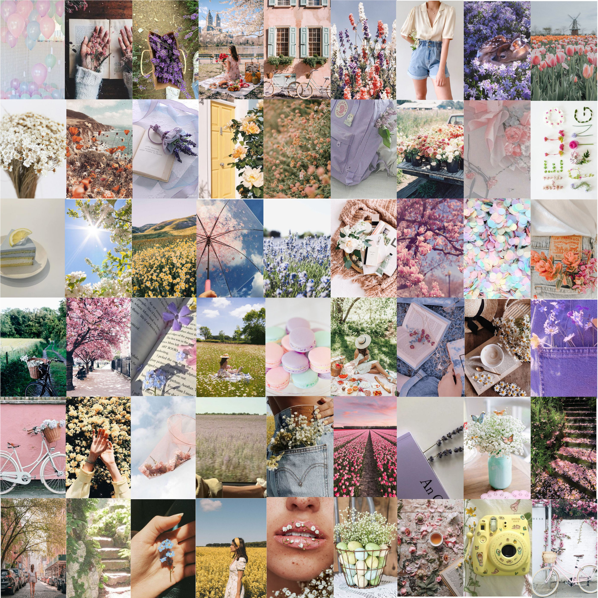 Spring Wall Collage Kit Spring Flowers Aesthetic Pastel