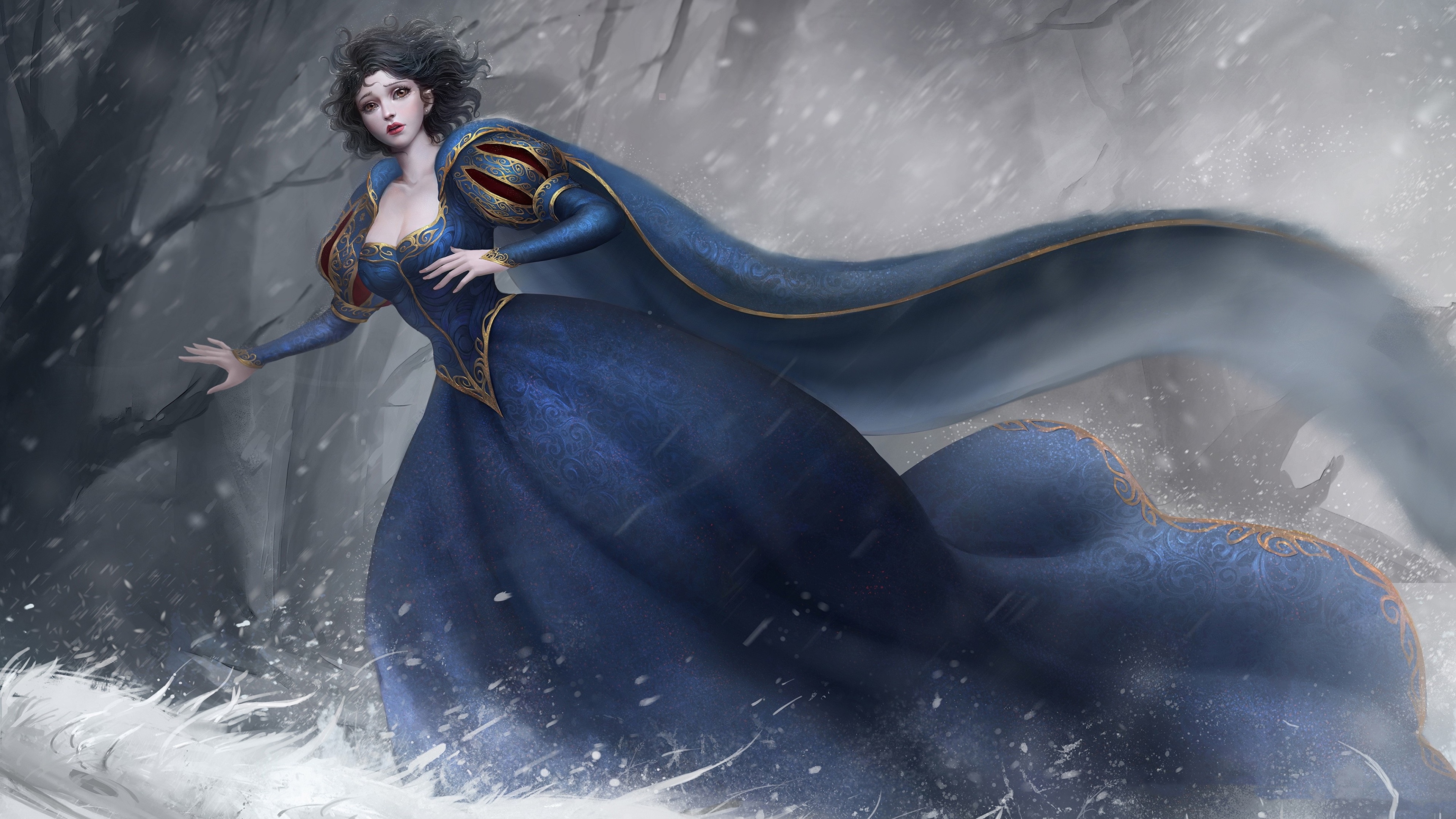 Picture Winter Fantasy young woman gown 3840x2160