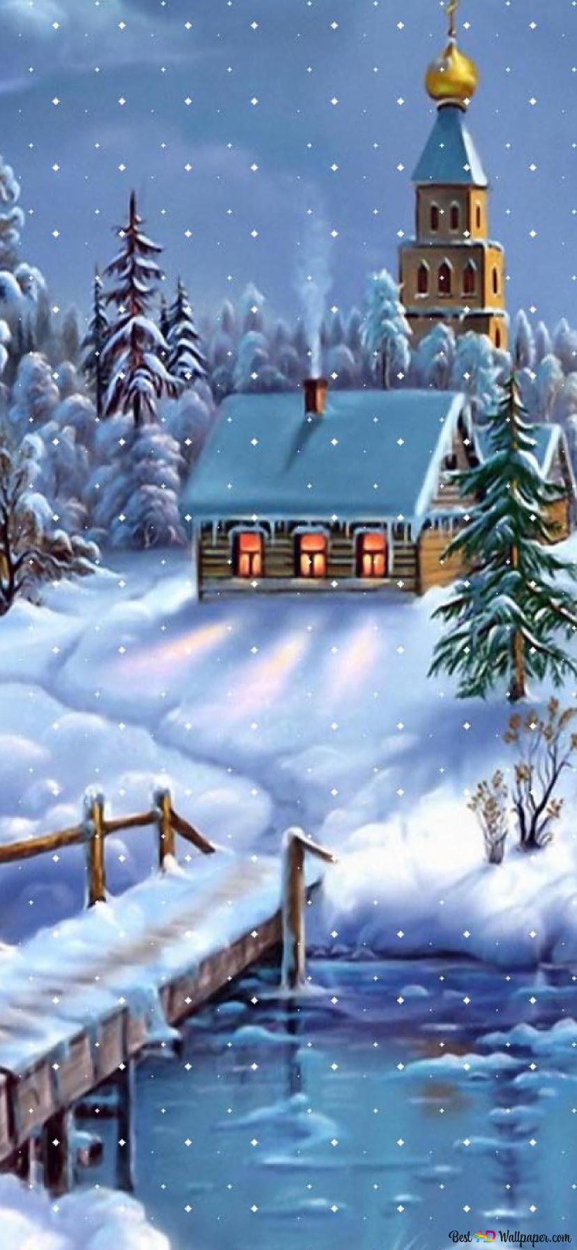 Christmas Day snow houses HD wallpaper download