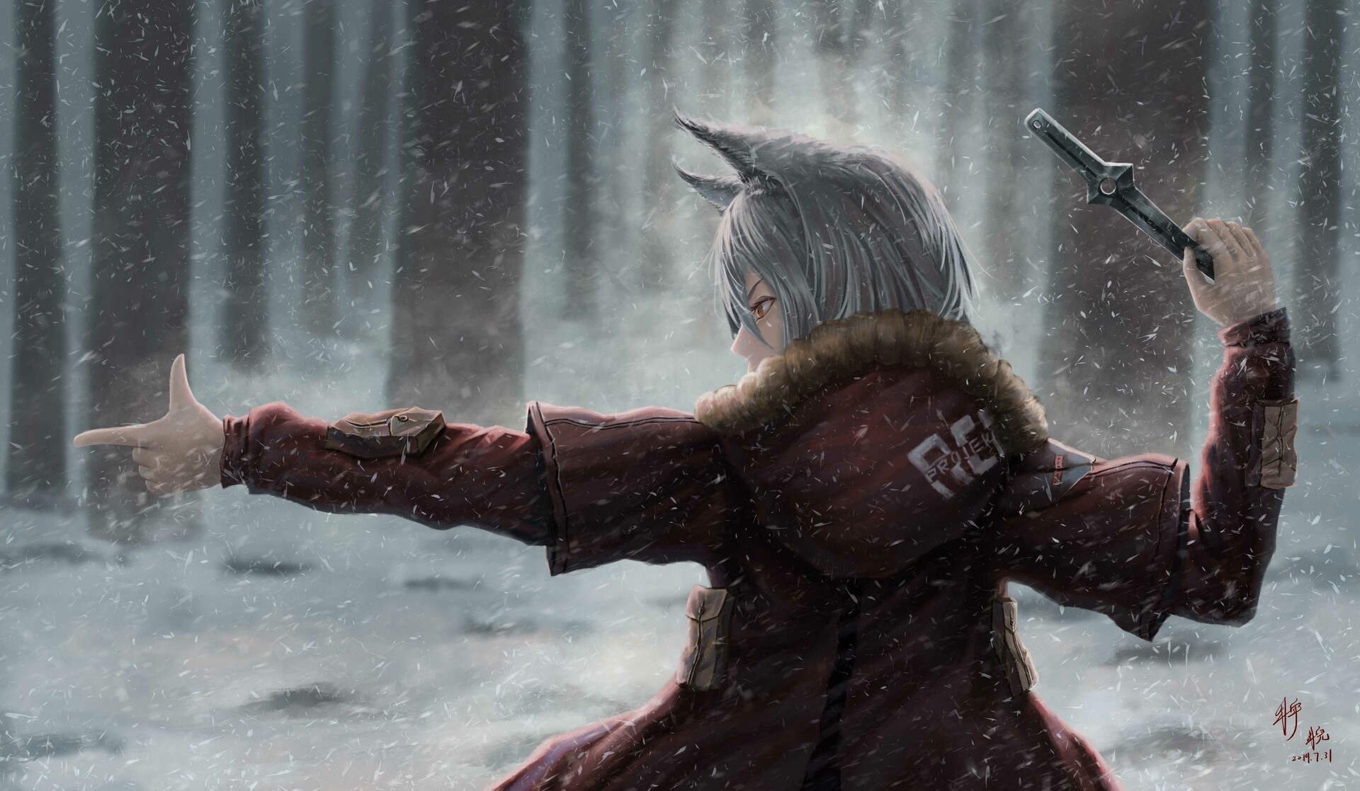 Wallpaper / anime, anime girls, fantasy art, fantasy girl, snow, winter, trees, Arknights, Projekt Red(Arknights) free download