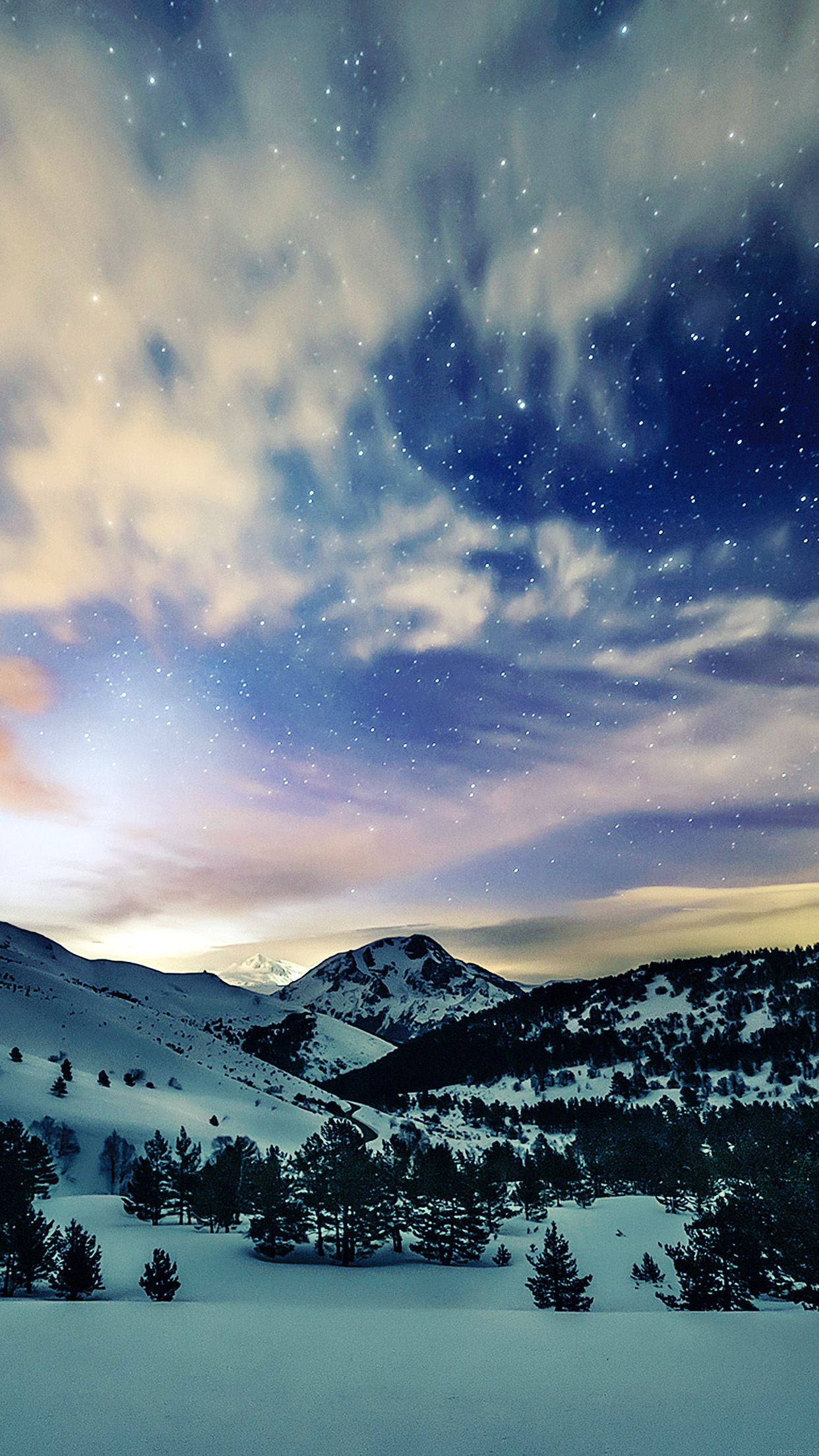 iPhone X wallpaper. aurora star sky snow night mountain winter nature