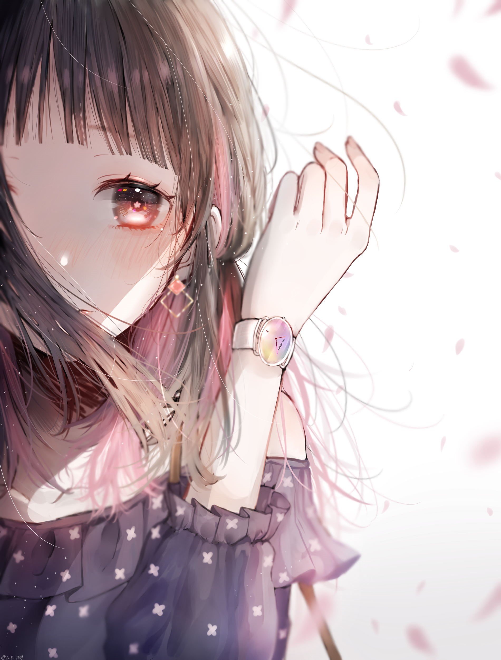 wristwatch, anime girls, Ichijiku, brunette, anime, face Gallery HD Wallpaper