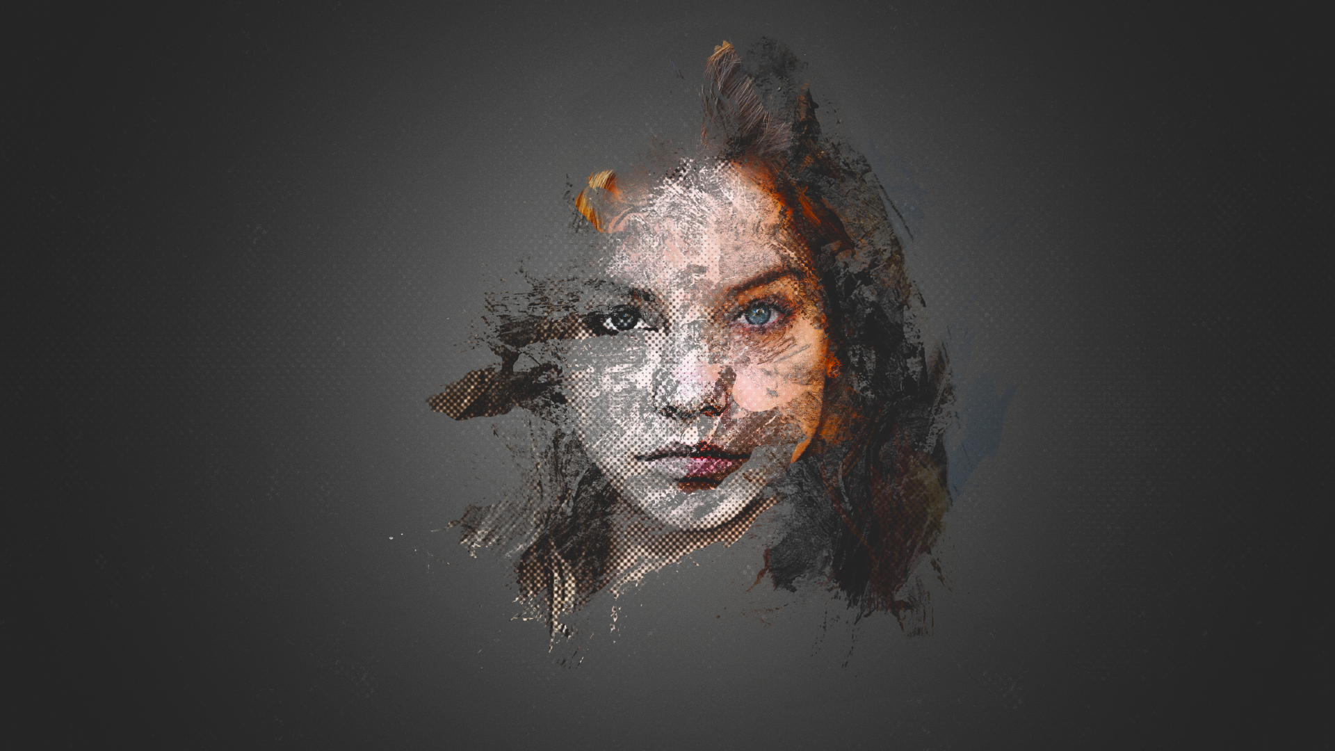 face, people, illustration, Photohop, portrait, eyes, Barbara Palvin, brush strokes, head, darkness, special effects Gallery HD Wallpaper