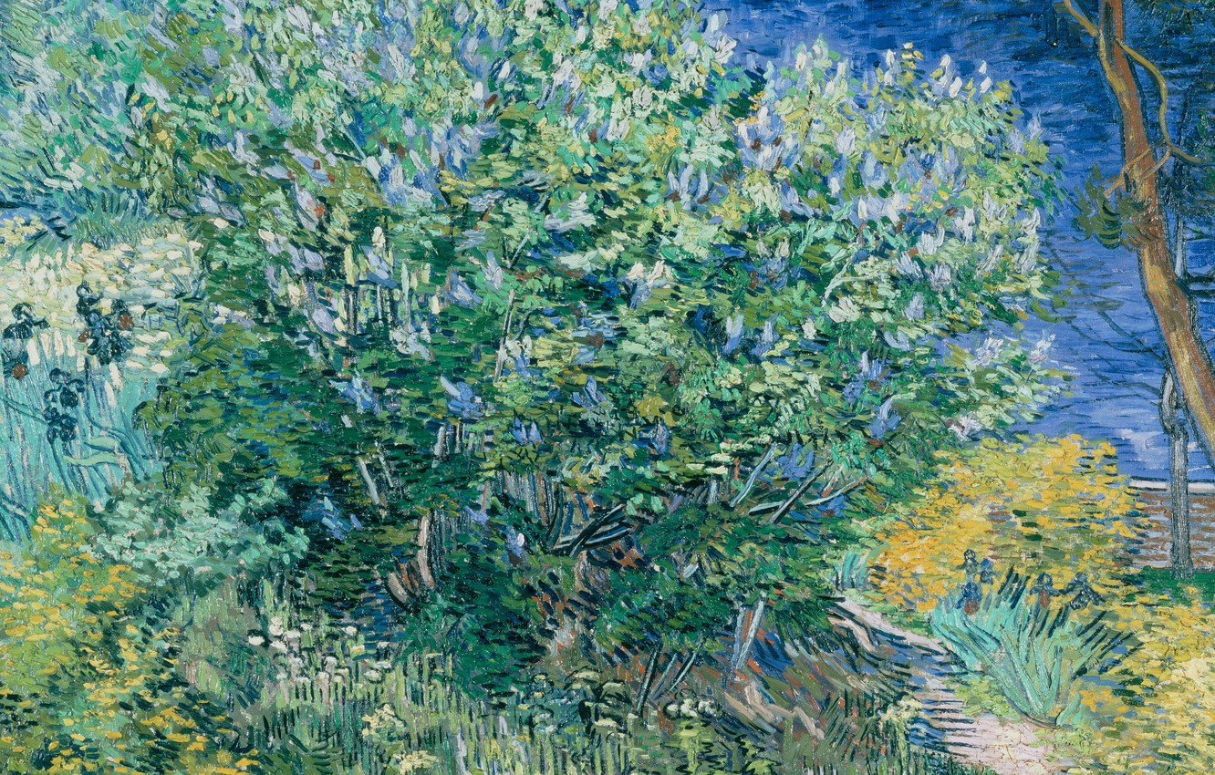 Wallpaper landscape, picture, Vincent Willem van Gogh, Vincent van Gogh, The Lilac Bush image for desktop, section живопись