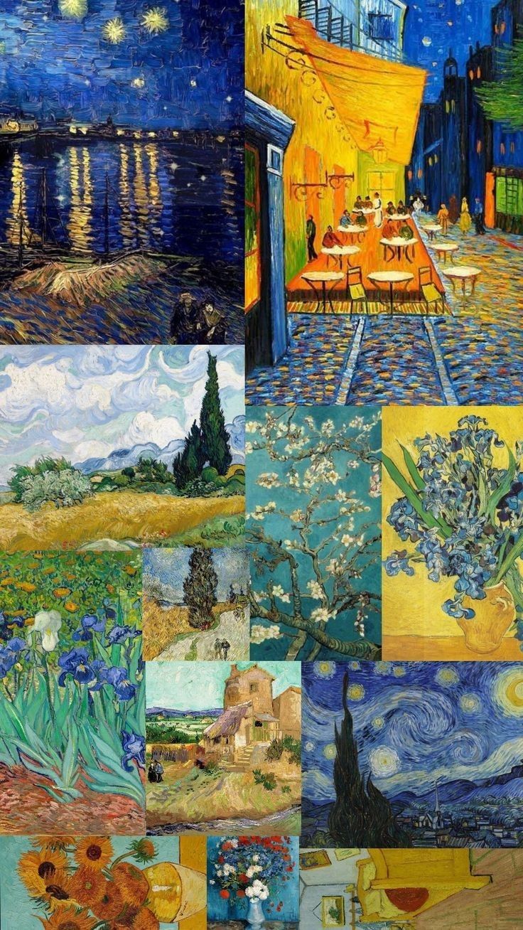 Van Gogh multiple paintings. Van gogh wallpaper, Starry night van gogh, Van gogh art