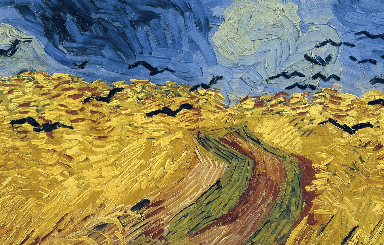 Wallpaper field, crows, van Gogh image for desktop, section живопись