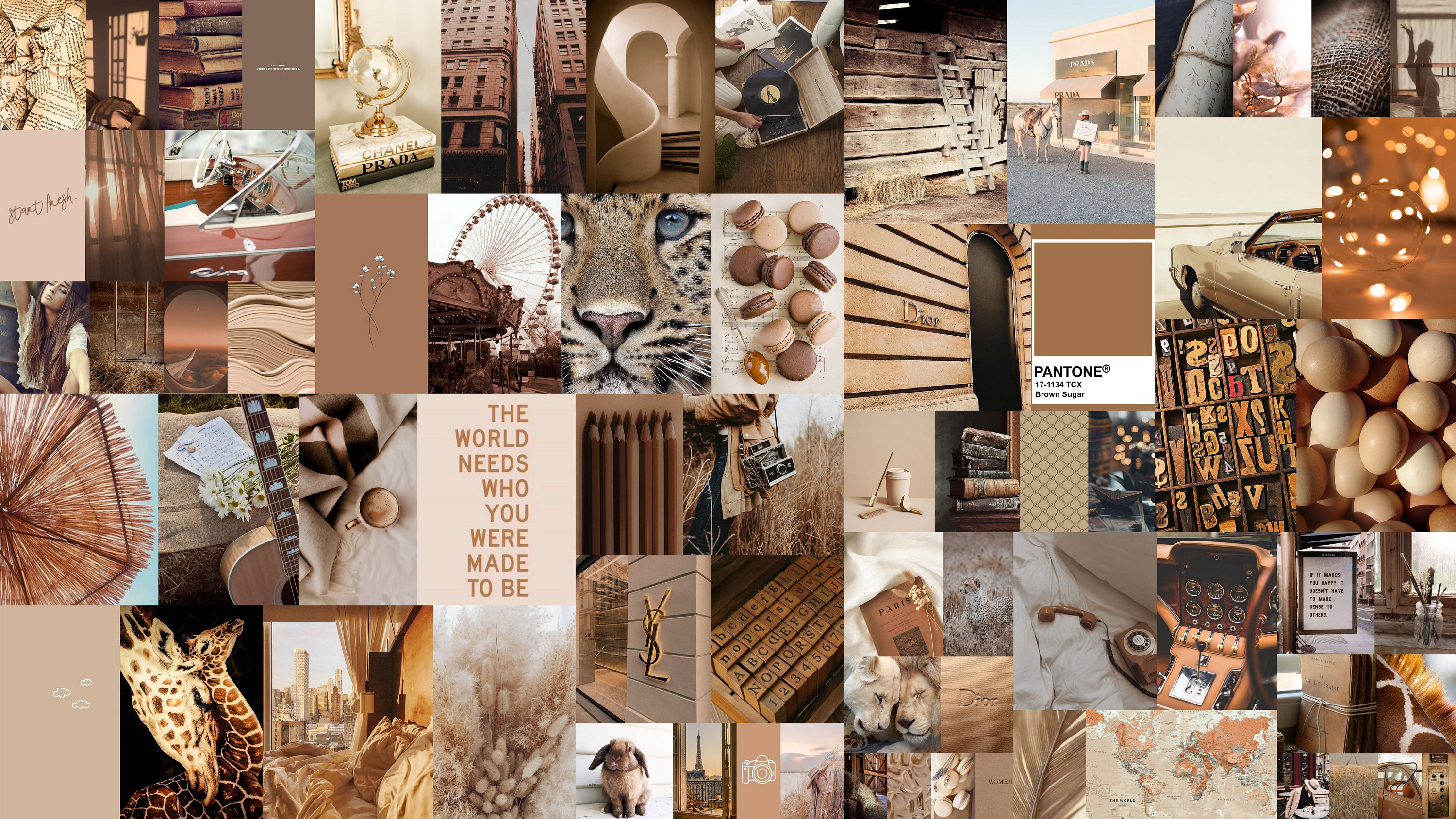 Boujee Light Brown Aesthetic Photo Collage Kit of 70 Pieces