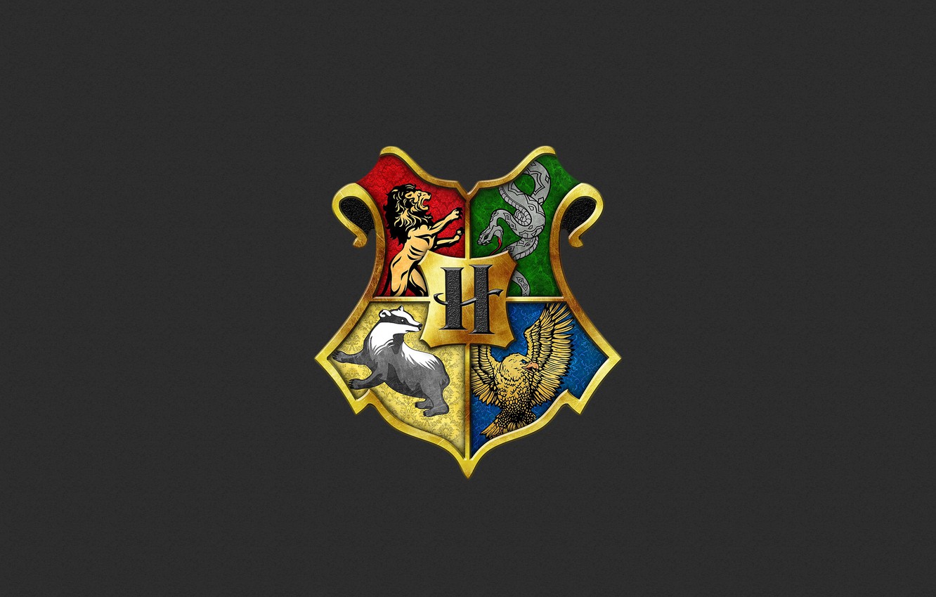 Wallpaper flag, Harry Potter, coat of arms, grey background, heraldry, Harry Potter, Ravenclaw, Hufflepuff, Gryffindor, Slytherin, badges image for desktop, section разное