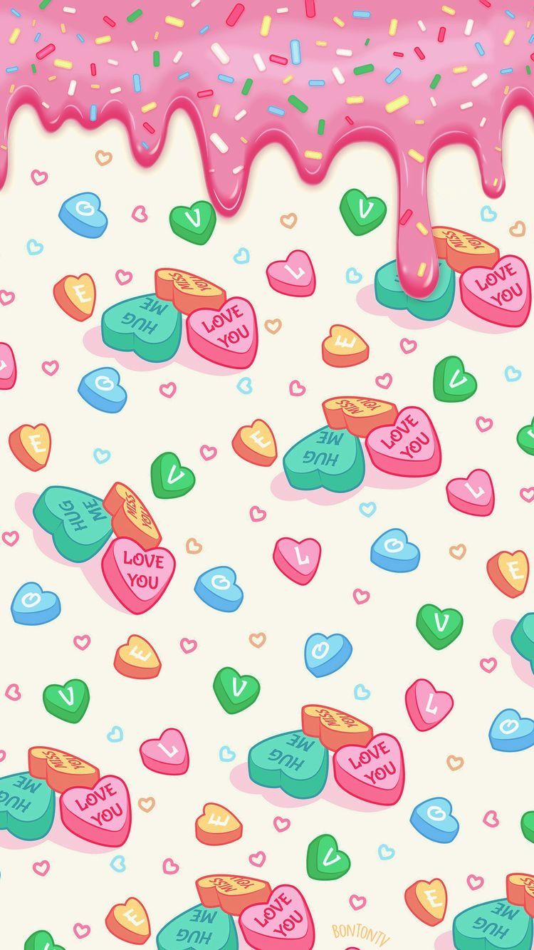 Pink Candy Hearts Valentines Wallpaper