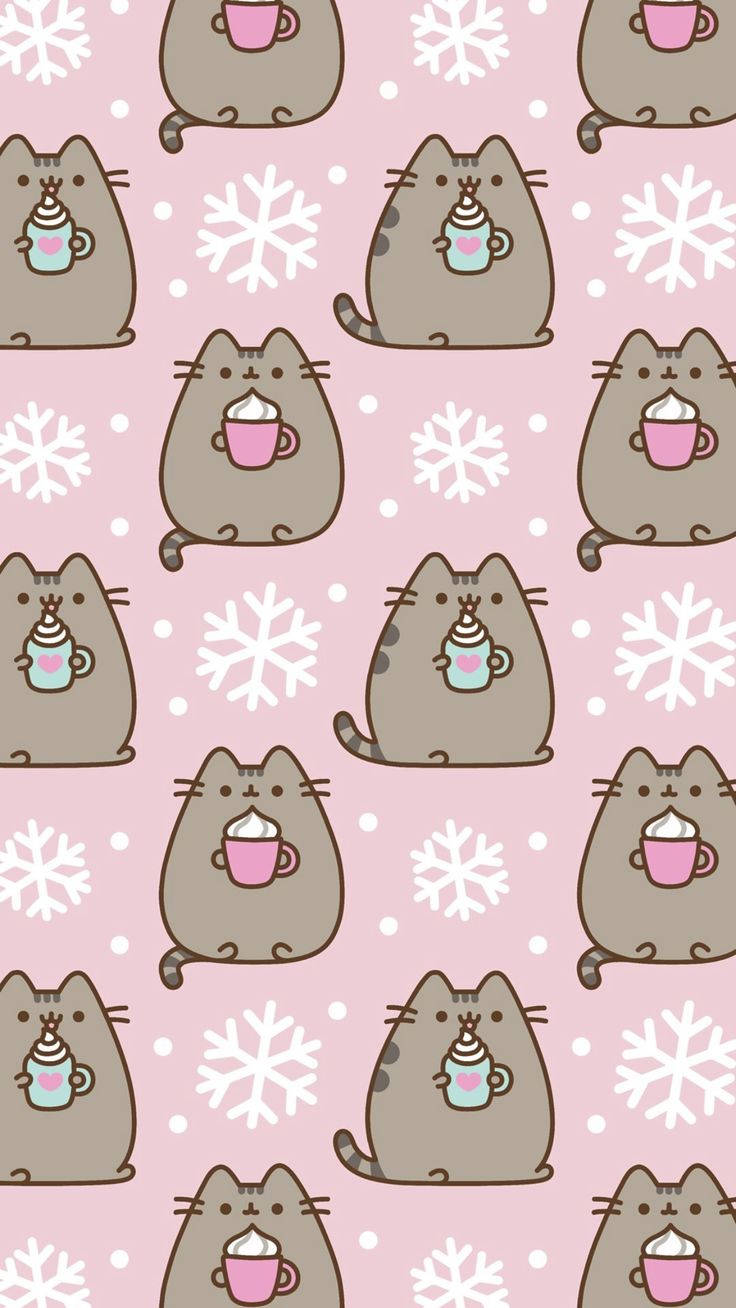 Download Winter Phone Cats Holding Mugs Wallpaper