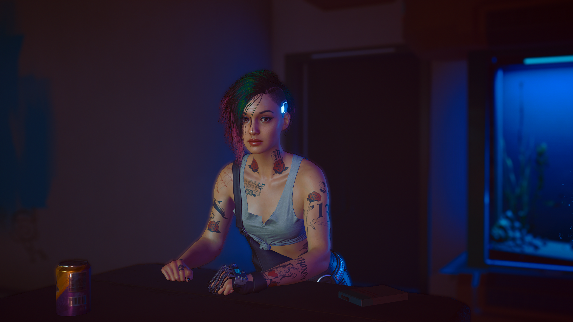 Cyberpunk 2077 Judy Alvarez Video Game Girls CD Projekt RED Screen Shot Dyed Hair Looking At Viewer Wallpaper:1920x1080