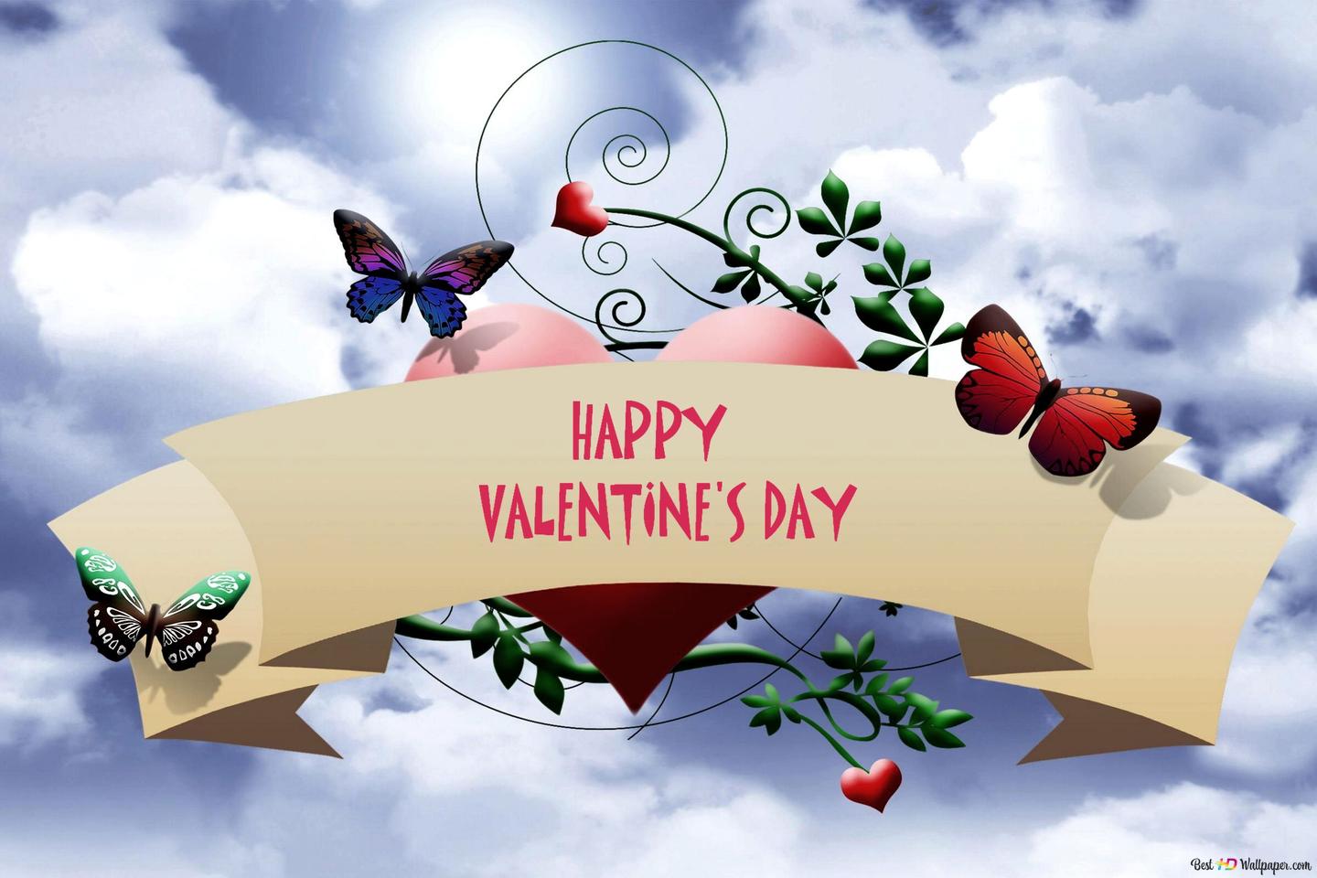 Valentine's day and butterflies 2K wallpaper download