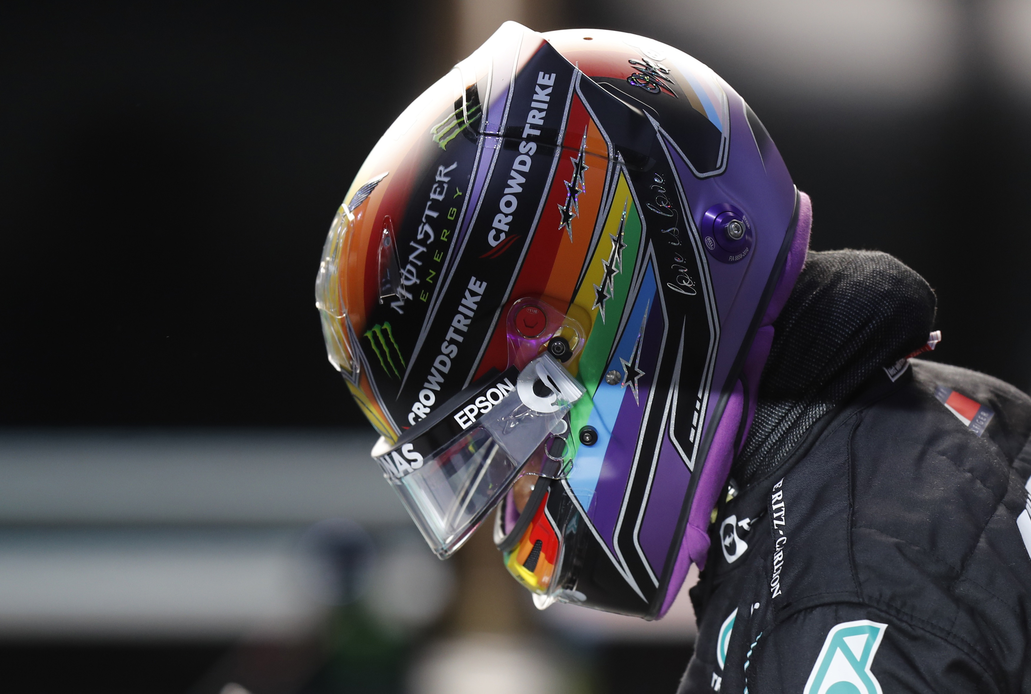 Hamilton sports Progress Pride helmet at Qatar GP