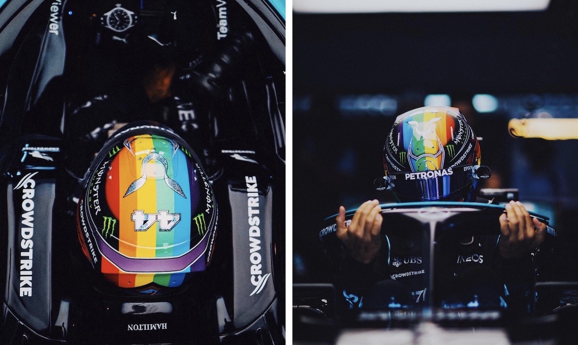 Lewis Hamilton Wore Pride Flag Helmet in Support of LGBTQ+ Rights