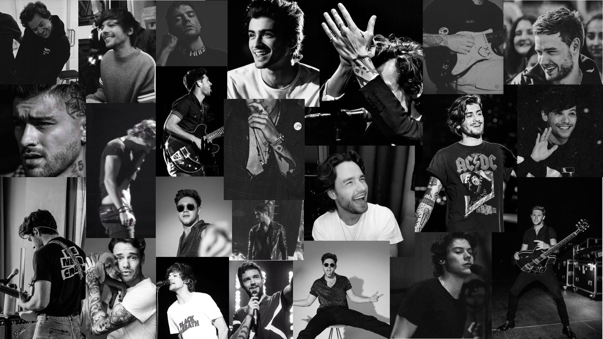 One Direction Black and White Aesthetic Collage Laptop Wallpaper. One direction wallpaper, One direction collage, One direction background