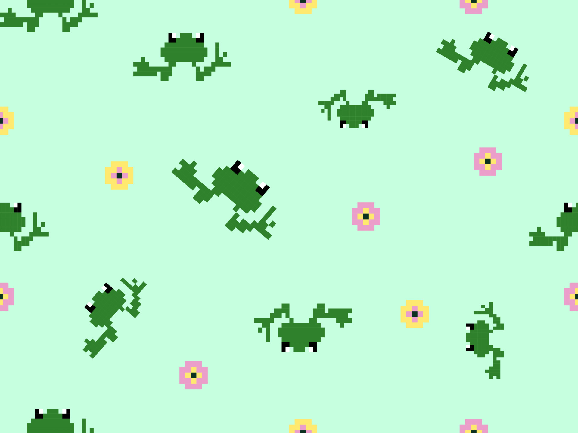 Frog cartoon character seamless pattern on green background.Pixel style