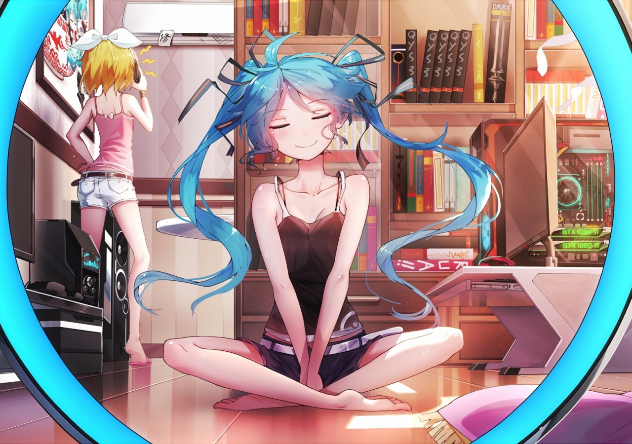 Download wallpaper 1280x900 cute, hatsune miku, kagamine rin, anime girls, widescreen 1280x900 HD background, 6519