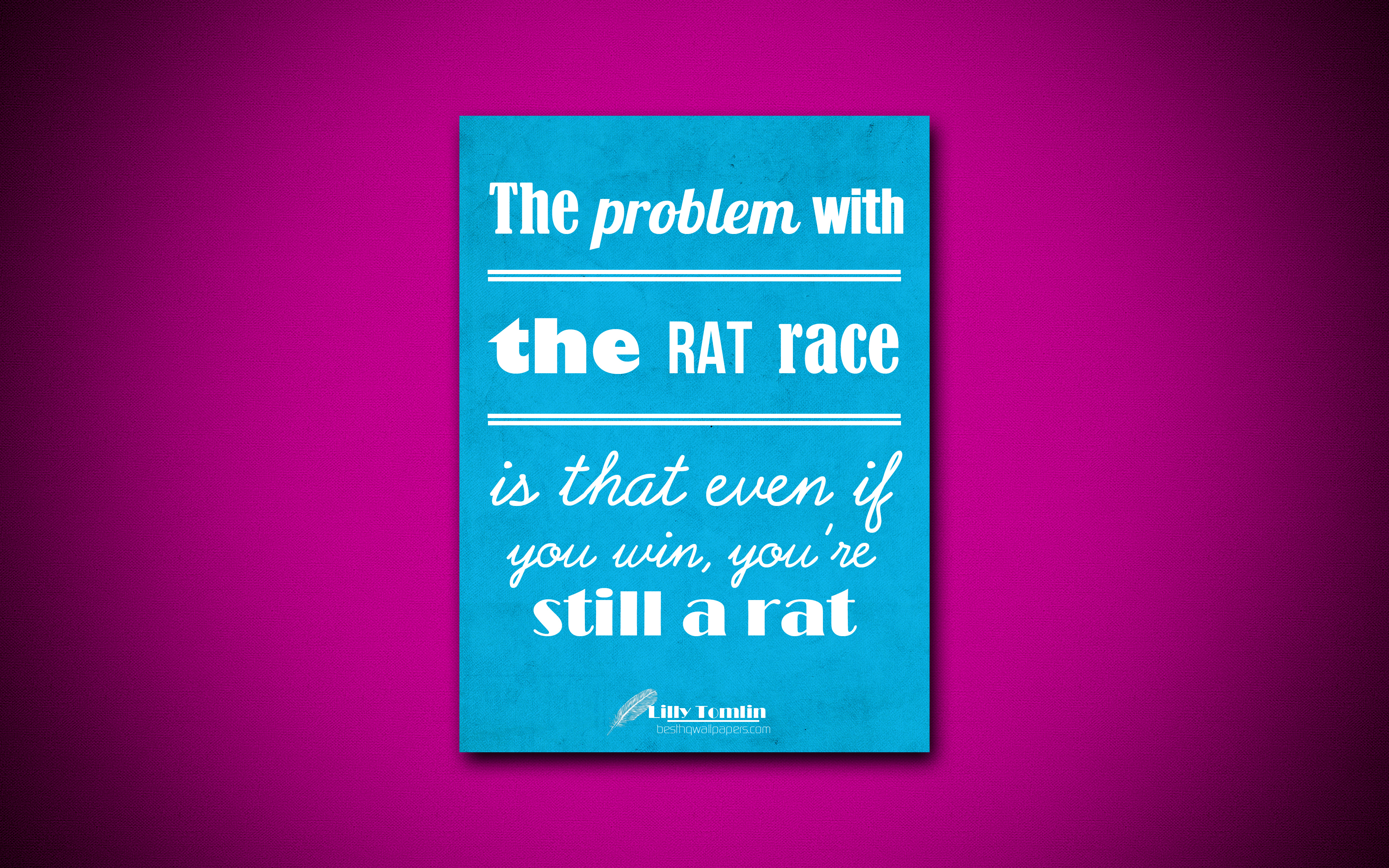 Download wallpaper The problem with the rat race is that even if you win, youre still a rat, 4k, business quotes, Lilly Tomlin, motivation, inspiration for desktop with resolution 3840x2400. High Quality