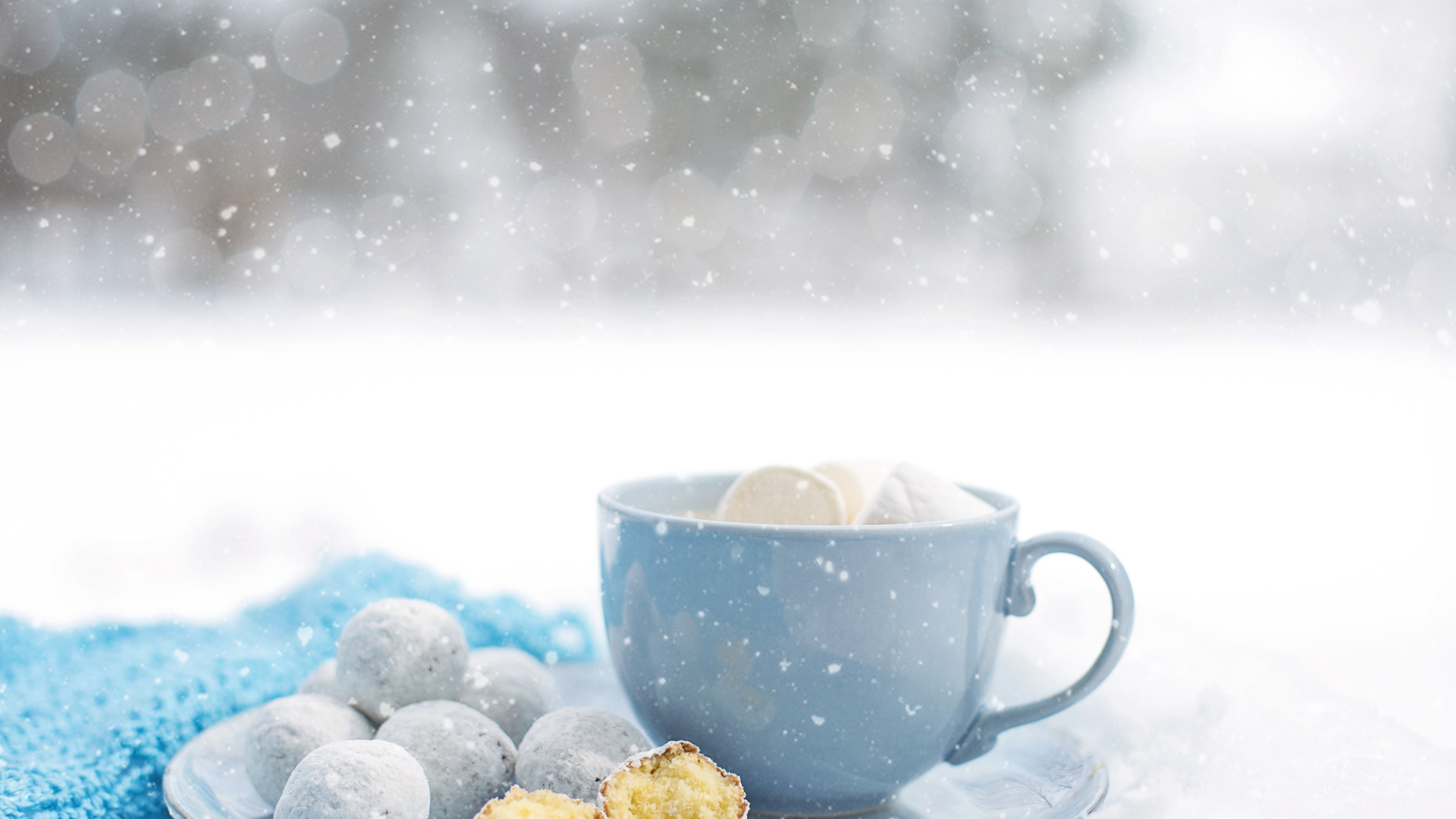 Wallpaper / hot chocolate cozy winter dessert warm snow mug 4k wallpaper free download