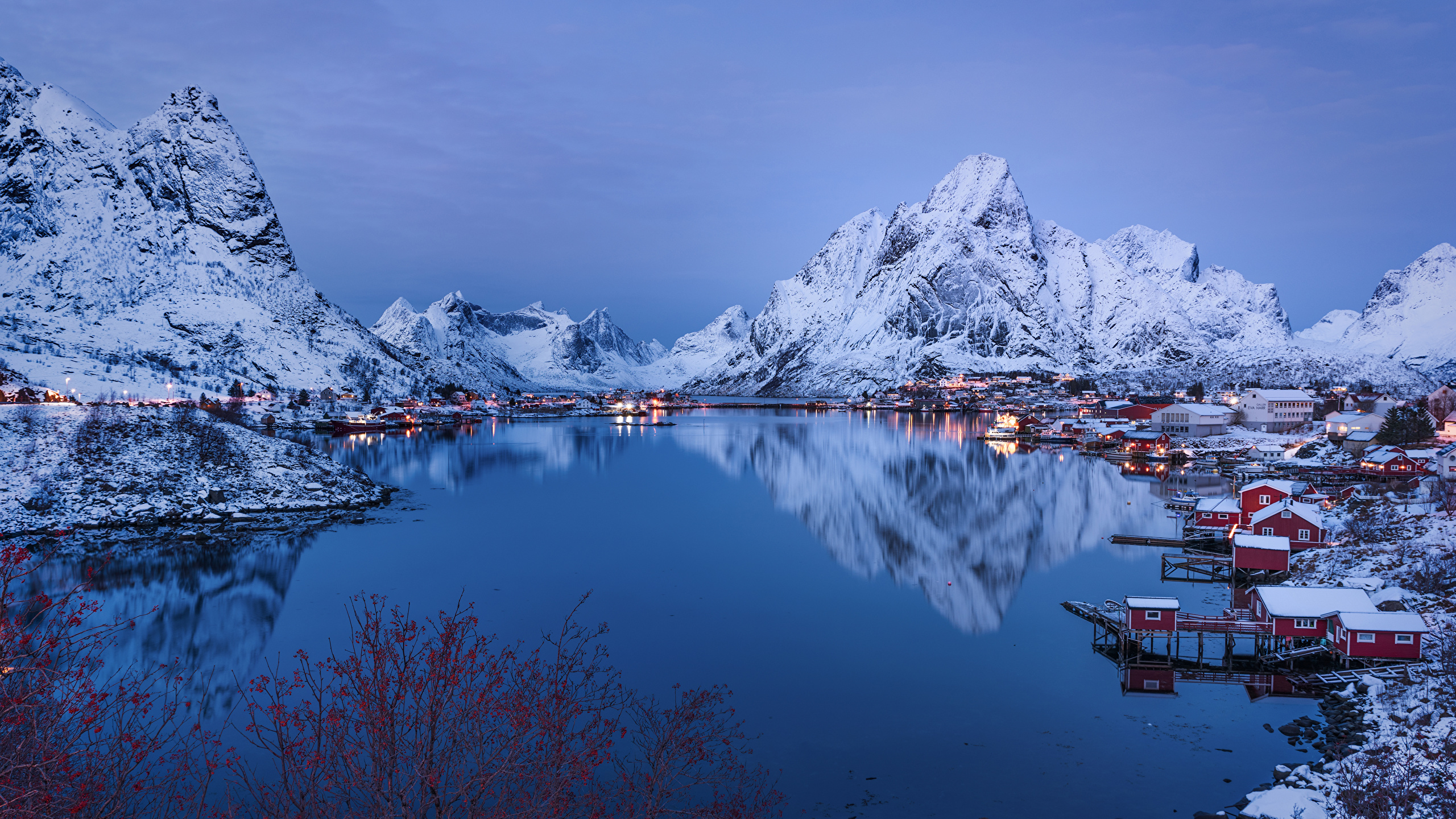 Wallpaper Lofoten Norway Reine Nature Winter Mountains 2560x1440