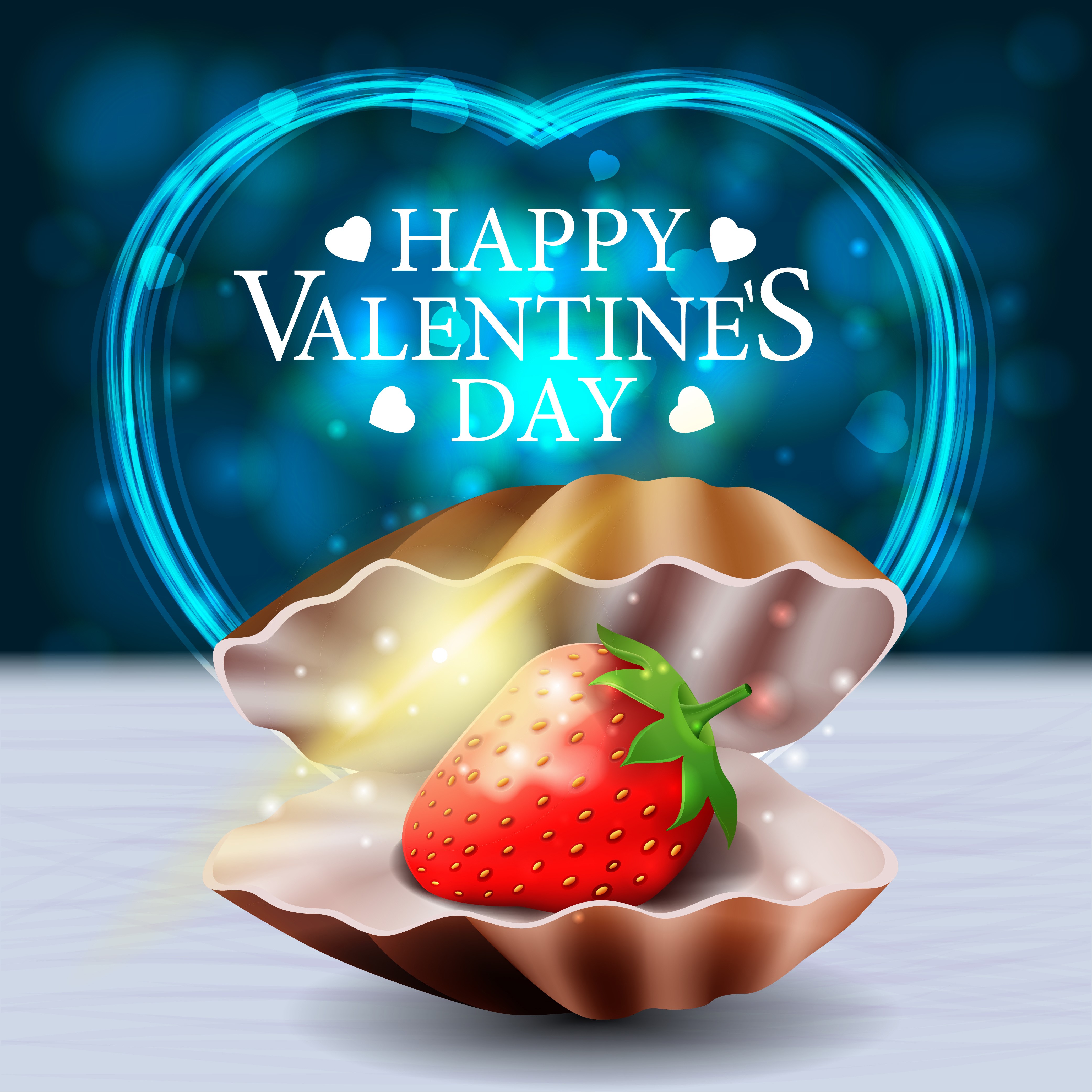 4K, Vector Graphics, Valentine's Day, Shells, Strawberry, English, Word, Heart Gallery HD Wallpaper