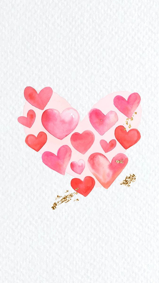 Red heart watercolor phone background vector / Adj. Heart wallpaper, Cool background wallpaper, iPhone wallpaper