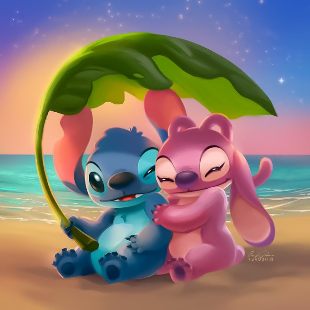 Download Love Stitch and Angel Embracing Each Other Wallpaper  Wallpapers com