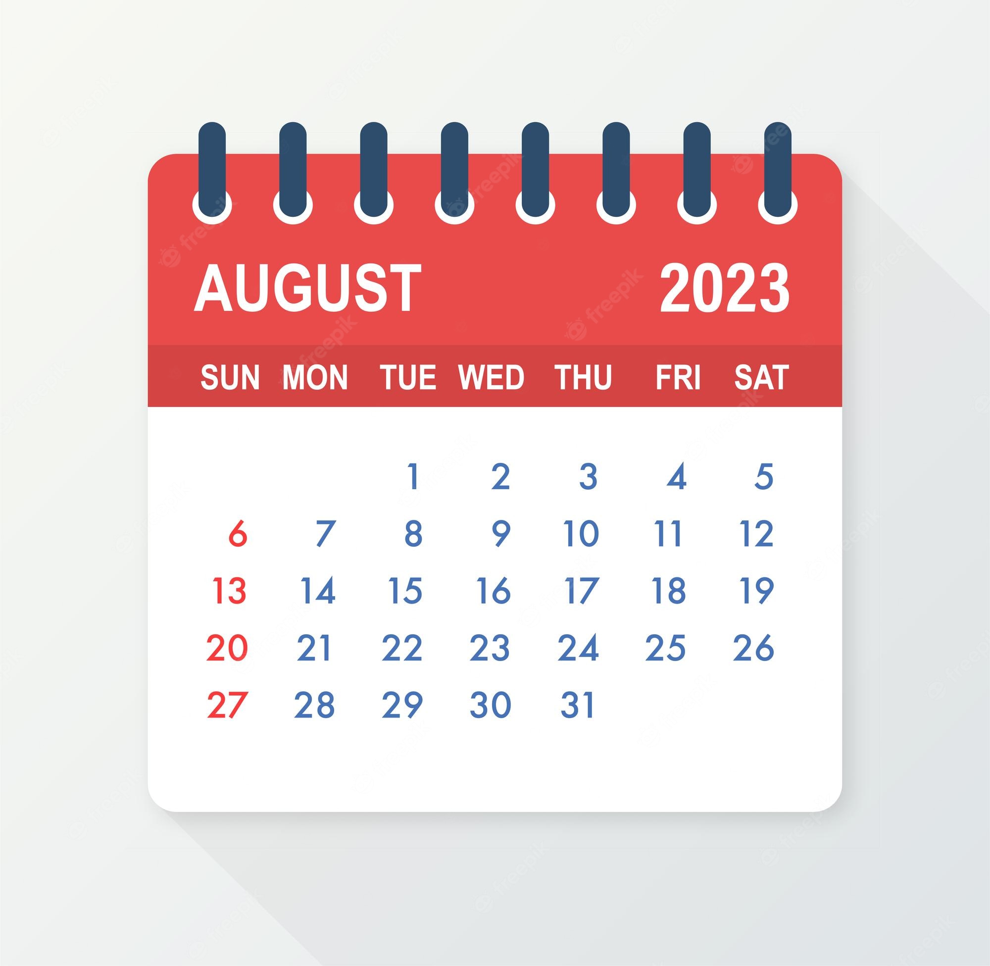 Premium Vector. August 2023 calendar leaf calendar 2023 in flat style vector illustration