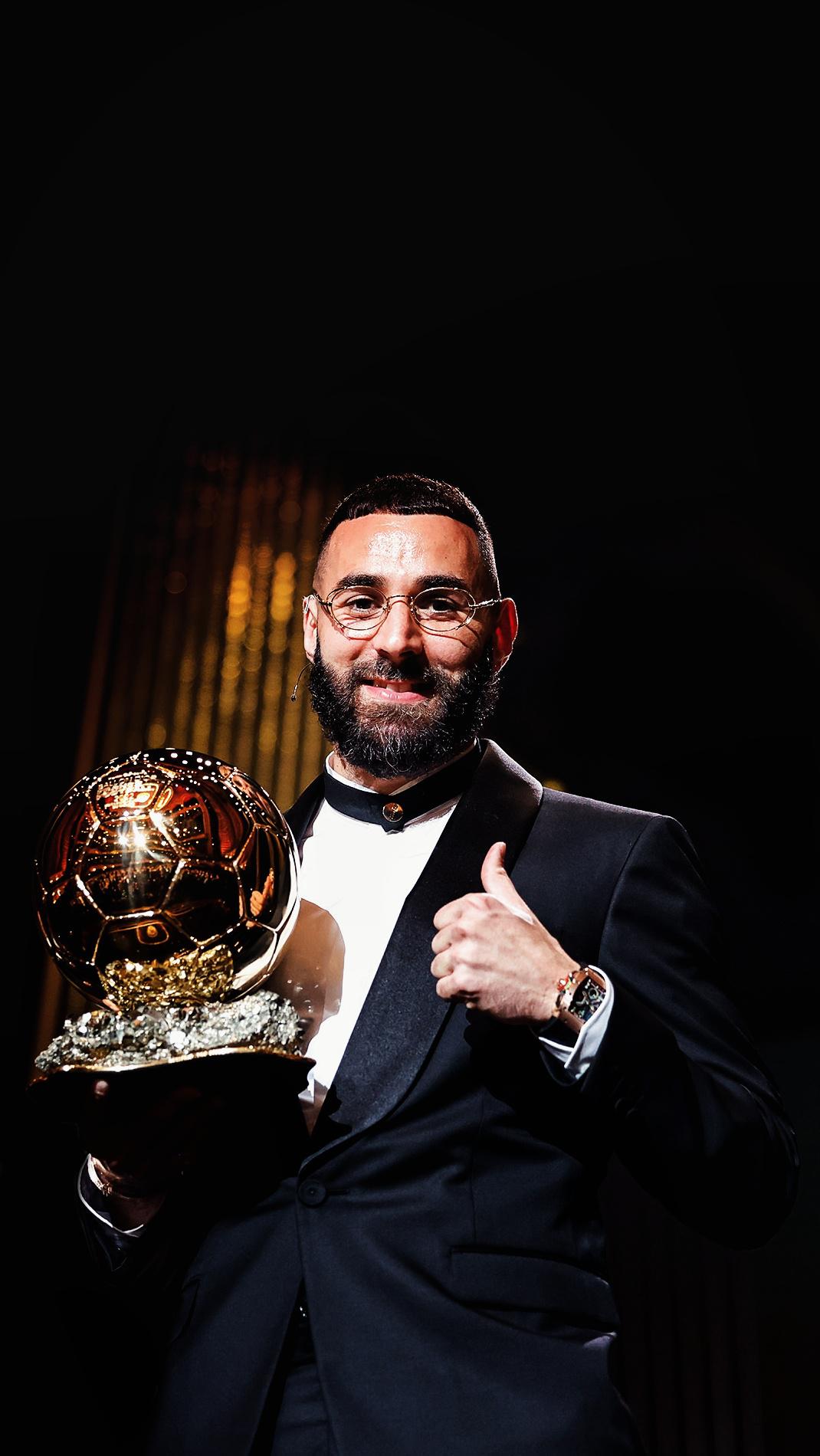 HD Wallpaper of Karim Benzema X Ballon d'Or & Thibaut Courtois X Yashin Trophy