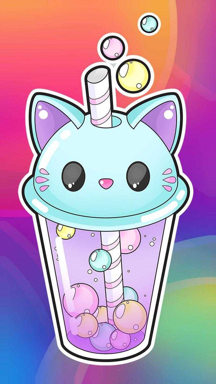Download Kawaii Cute Girly Cat Drink Wallpaper