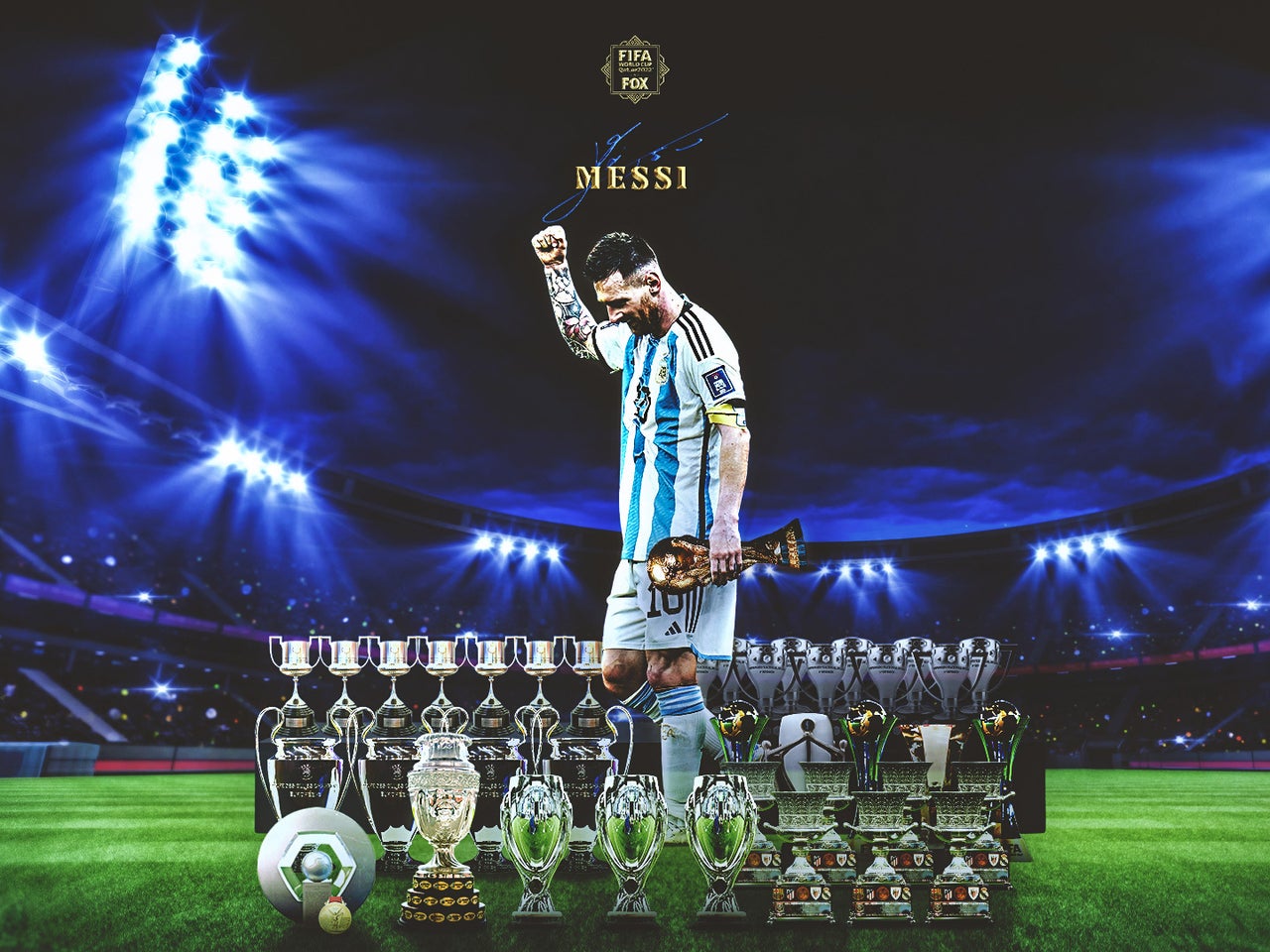 Bộ sưu tập Lionel Messi World Cup wallpapers sẽ khiến bạn ấn tượng với tài năng bóng đá của anh chàng, cùng những pha đi bóng vô cùng ấn tượng và khôn khéo. Hình nền này đầy sức mạnh và năng động, mang đến cảm giác tuyệt vời khi làm nền cho desktop hoặc màn hình của thiết bị di động.