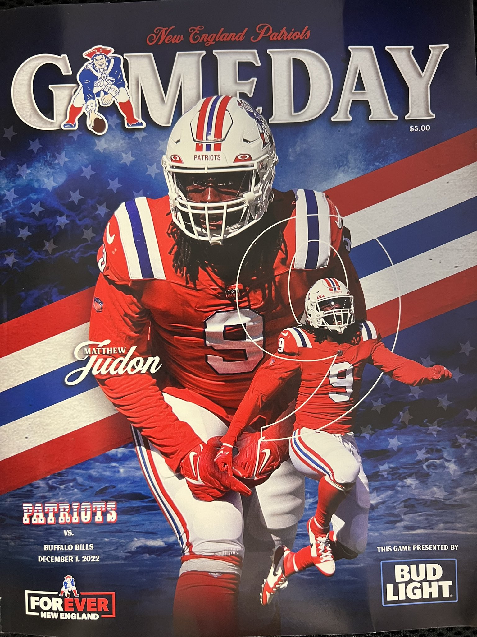 Mike Reiss Judon, who leads the NFL in sacks with is on the cover of the GameDay magazine to be sold at Gillette Stadium tonight