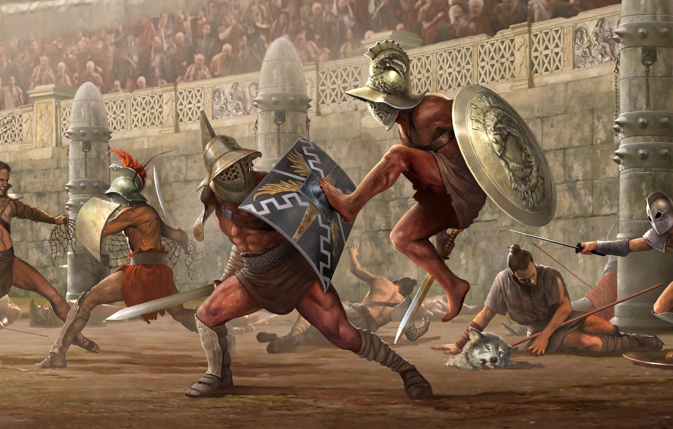 Wallpaper Armor, Weapons, Arena, The Roman Empire, The murmillo, The Thracian, Politics, Gladiators, Ancient Rome, Ретиарий, Велит image for desktop, section арт
