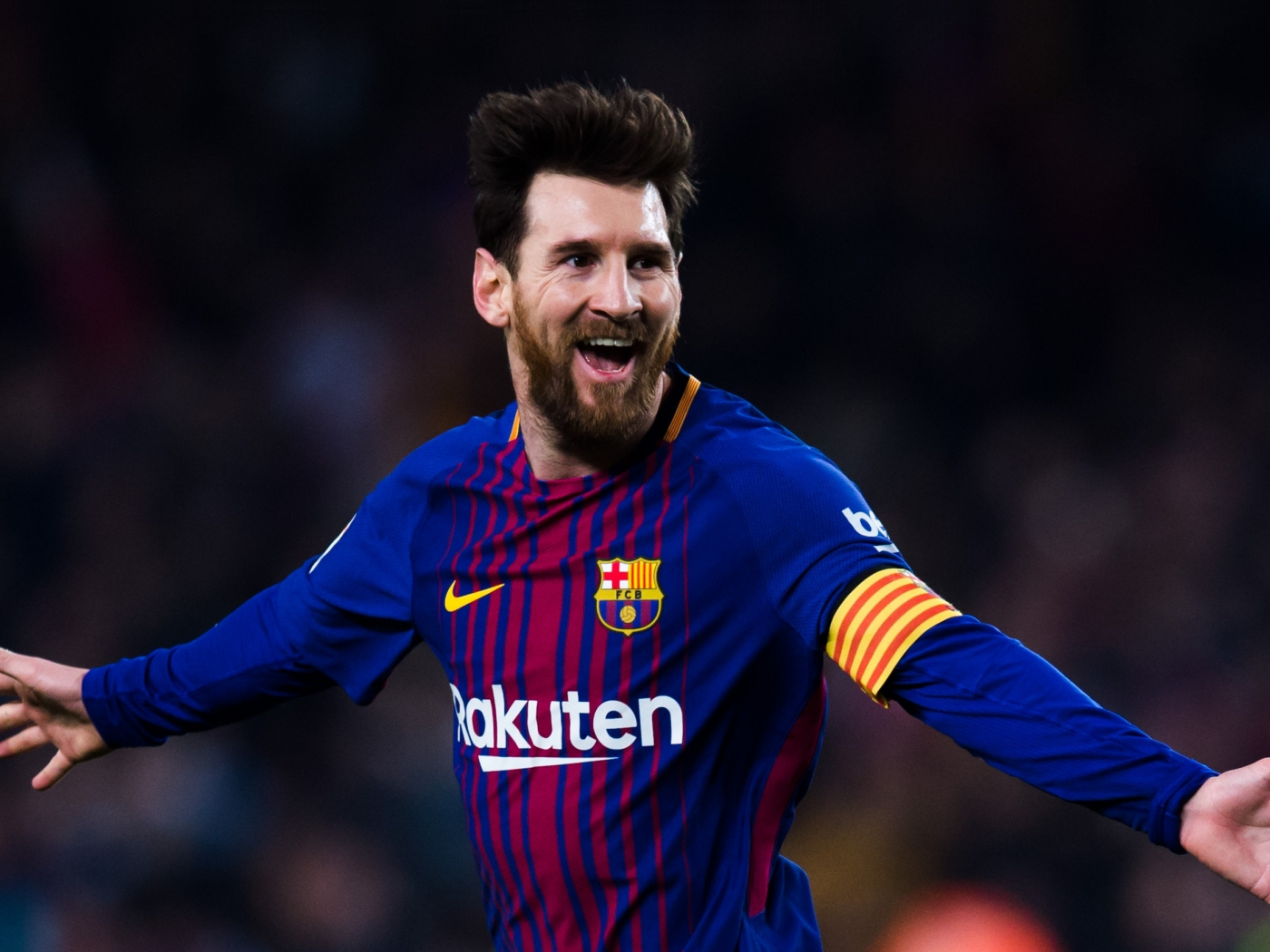 Download wallpaper 1400x1050 lionel messi, celebration, goal, football, sports, standard 4:3 fullscreen 1400x1050 HD background, 9565