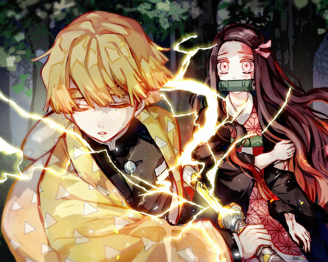 Demon Slayer, Zenitsu Agatsuma Saving Nezuko 2K wallpaper download