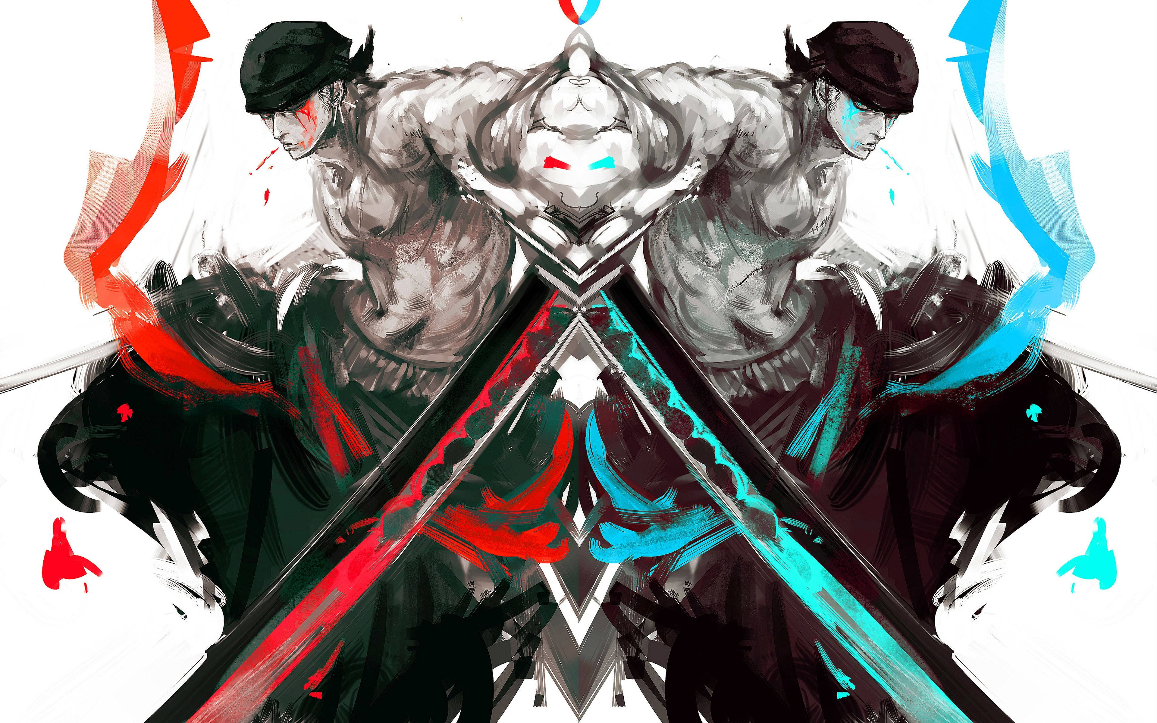 Download Mirrored Zoro One Piece Artwork Wallpaper