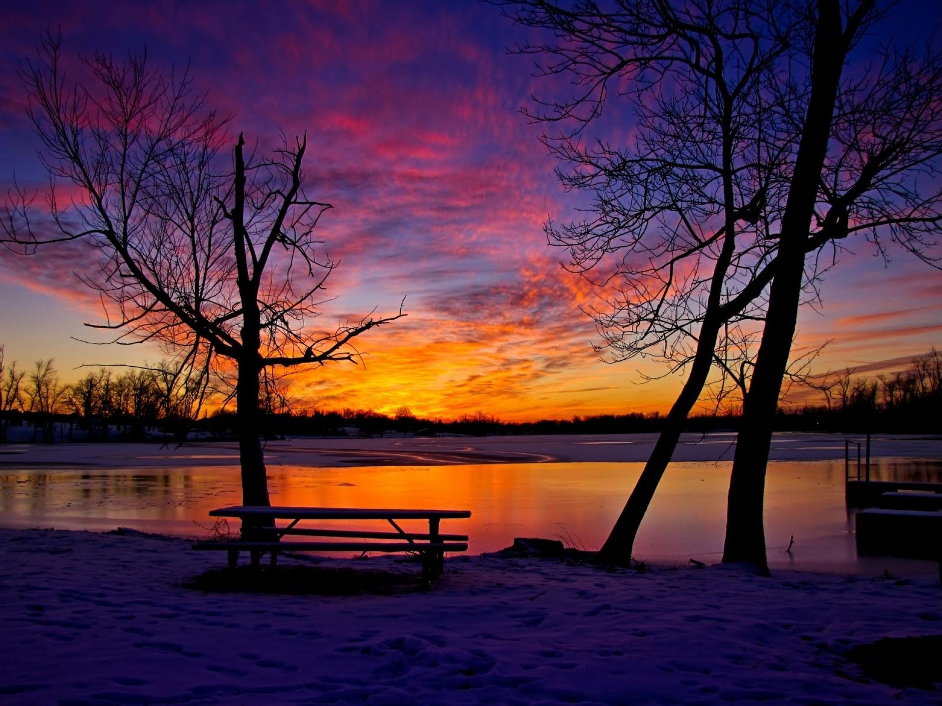 Winter sunset, Winter landscape, Sunset wallpaper