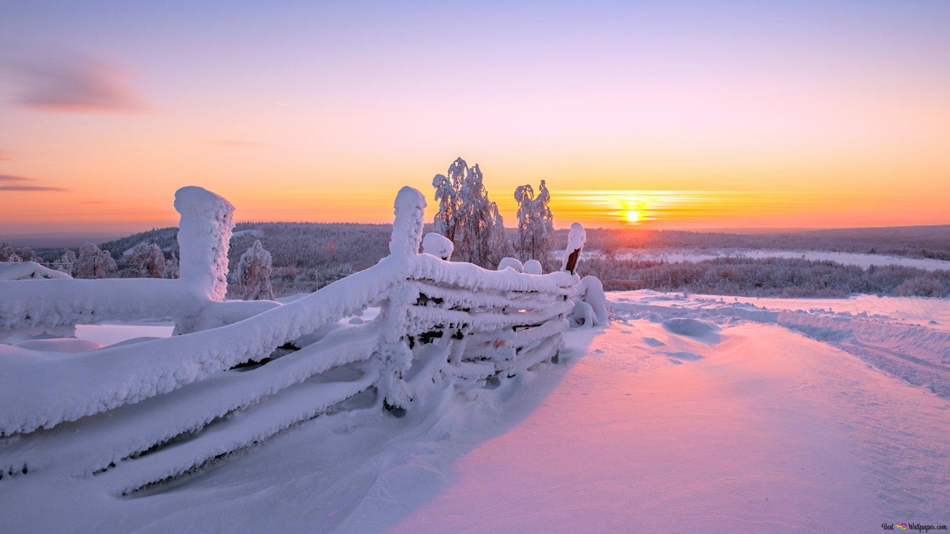 Beautiful sunset in winter HD wallpaper download