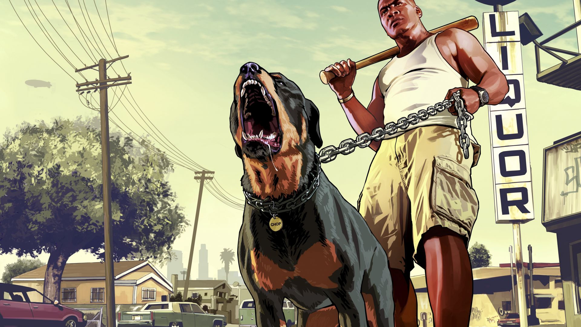 Desktop Wallpaper Grand Theft Auto V, Franklin With Chop, Rottweiler, Video Game, 8k, HD Image, Picture, Background, Bd1131