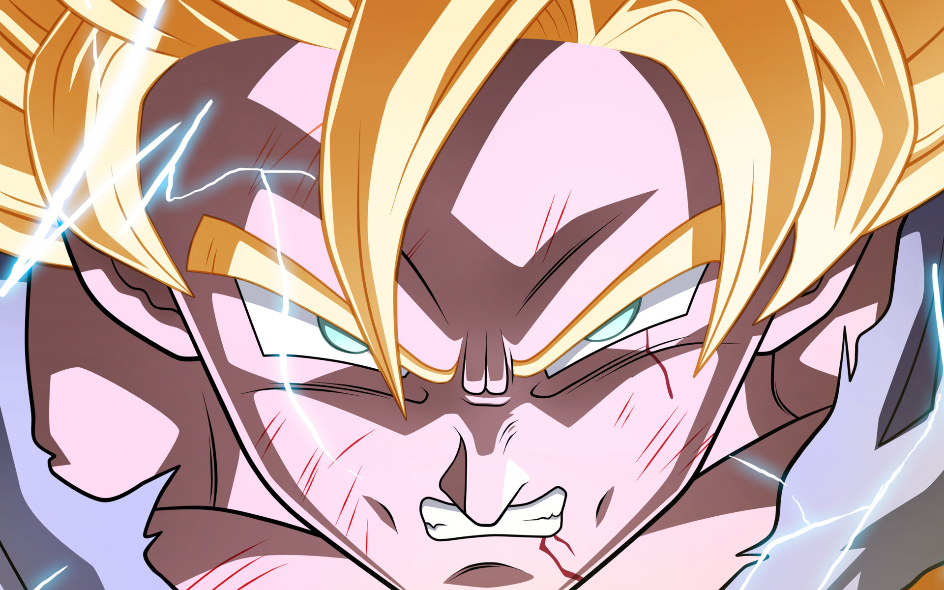 Download wallpaper Power, blue eyes, blonde, shadows, lighting, angry, Goku, Dragon Ball Z, Super Saiyan 3, section other in resolution 1920x1200
