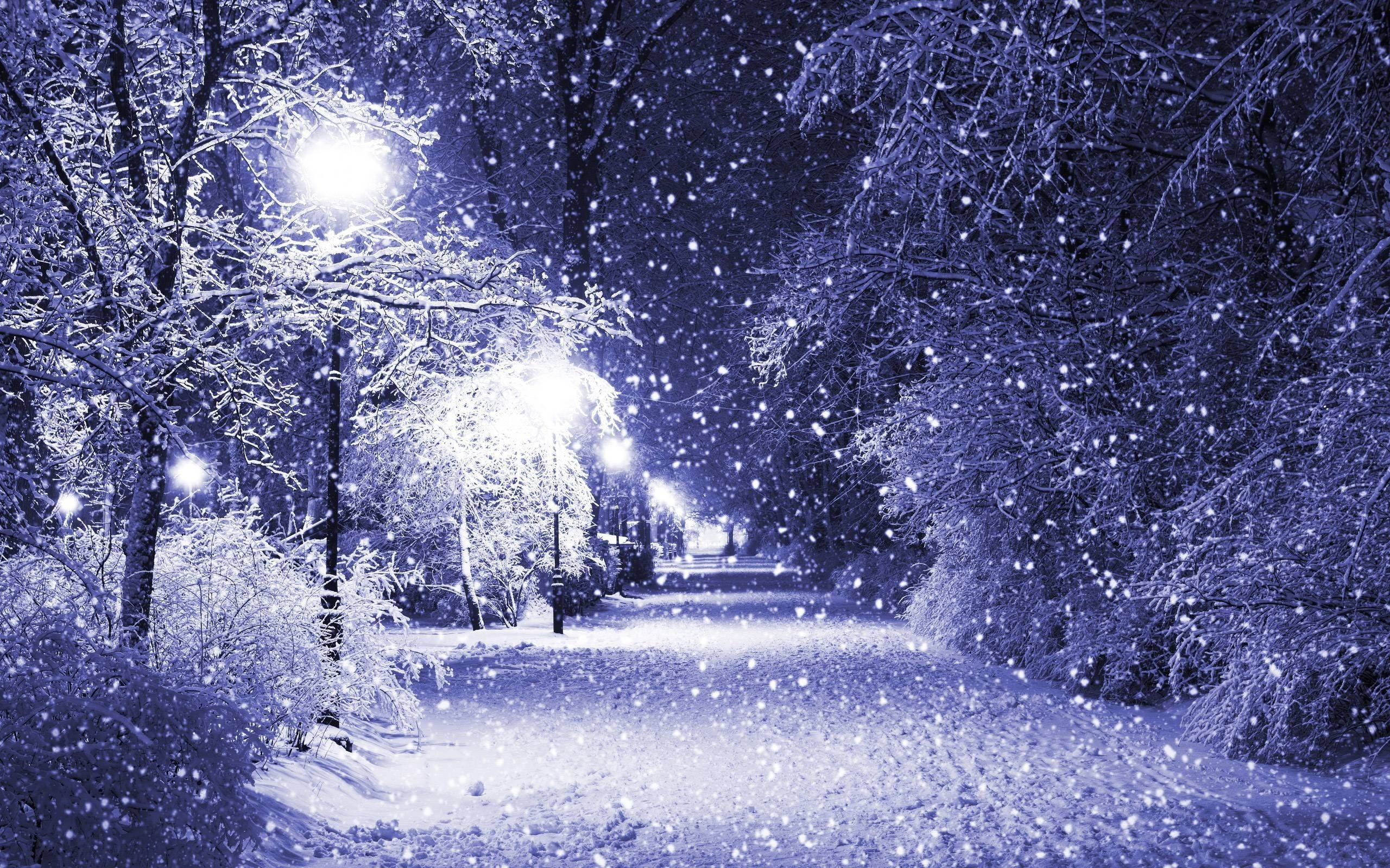 Snowy Night Wallpaper and Background 4K, HD, Dual Screen