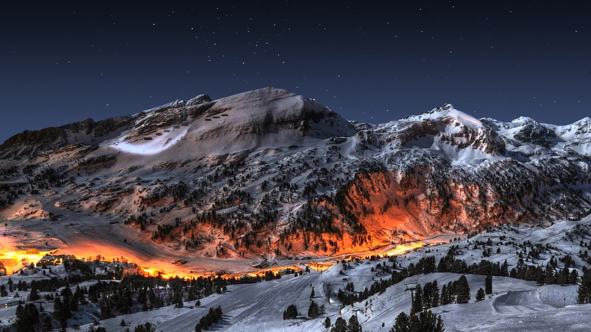 Mountains Landscapes Snow Night Fire
