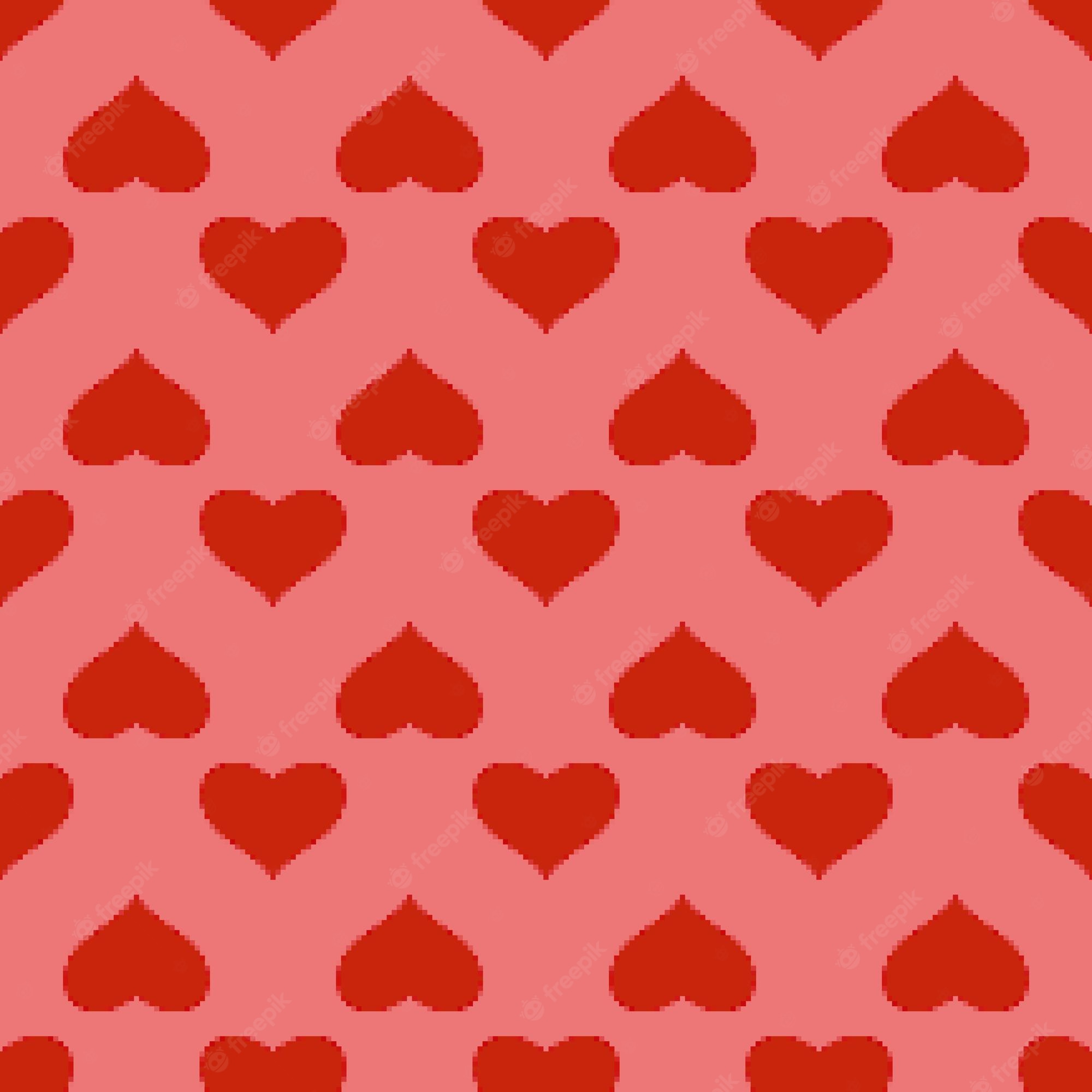 Premium Vector. Red heart seamless pattern in pixel art style. pink background. 8 bit wallpaper. valentine's day backdrop. creative design for fabric, textile print, wrapping, cover, banner vector illustration