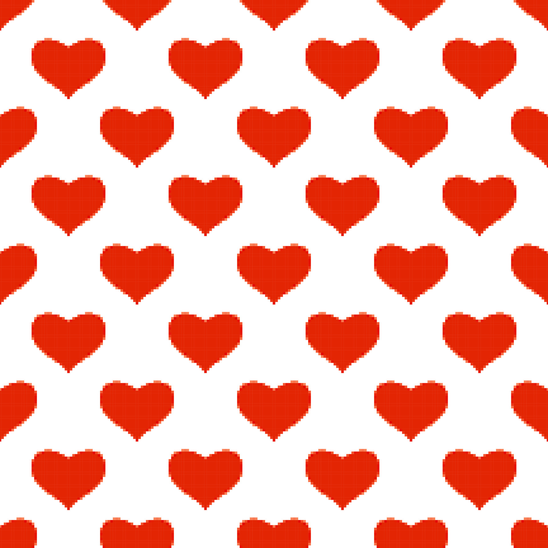 Red heart seamless pattern in pixel art style. Valentine's Day background