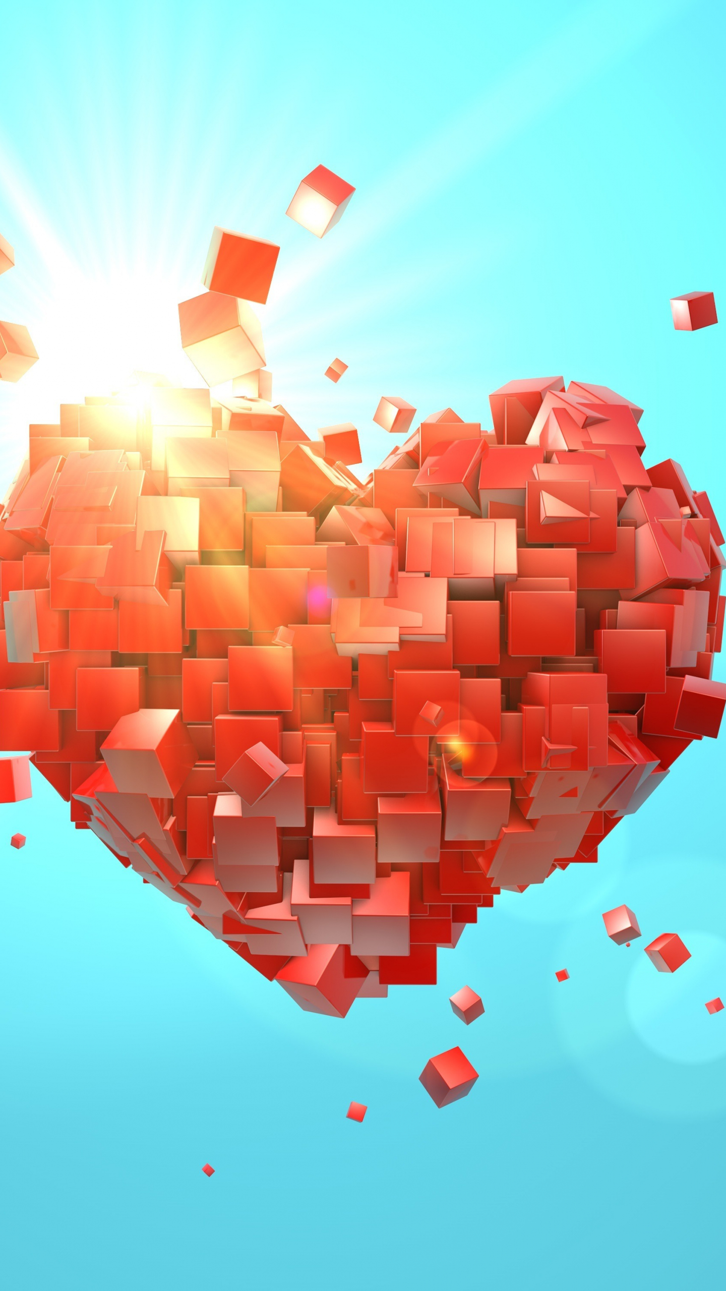Download wallpaper 1440x2560 heart explosion, love, red cubes, abstract, valentine day, qhd samsung galaxy s6, s7, edge, note, lg g4, 1440x2560 HD background, 1568
