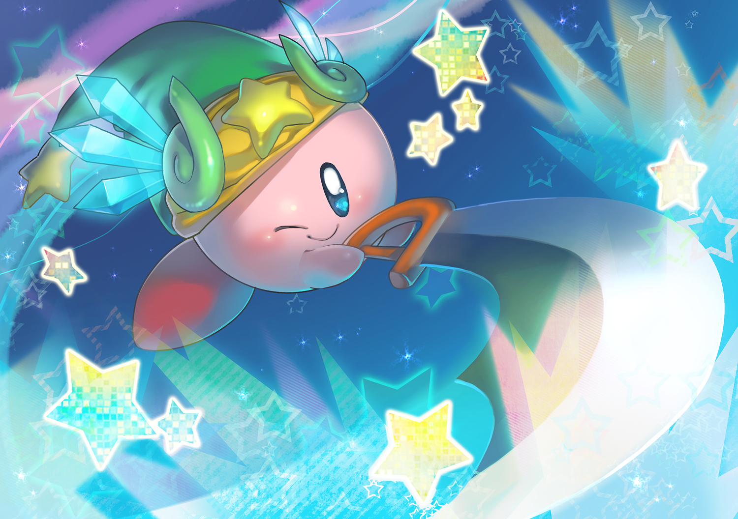 Kirby babiuxxx blue eyes hat kirby kirby (character) nintendo sword weapon wink wallpaperx1056